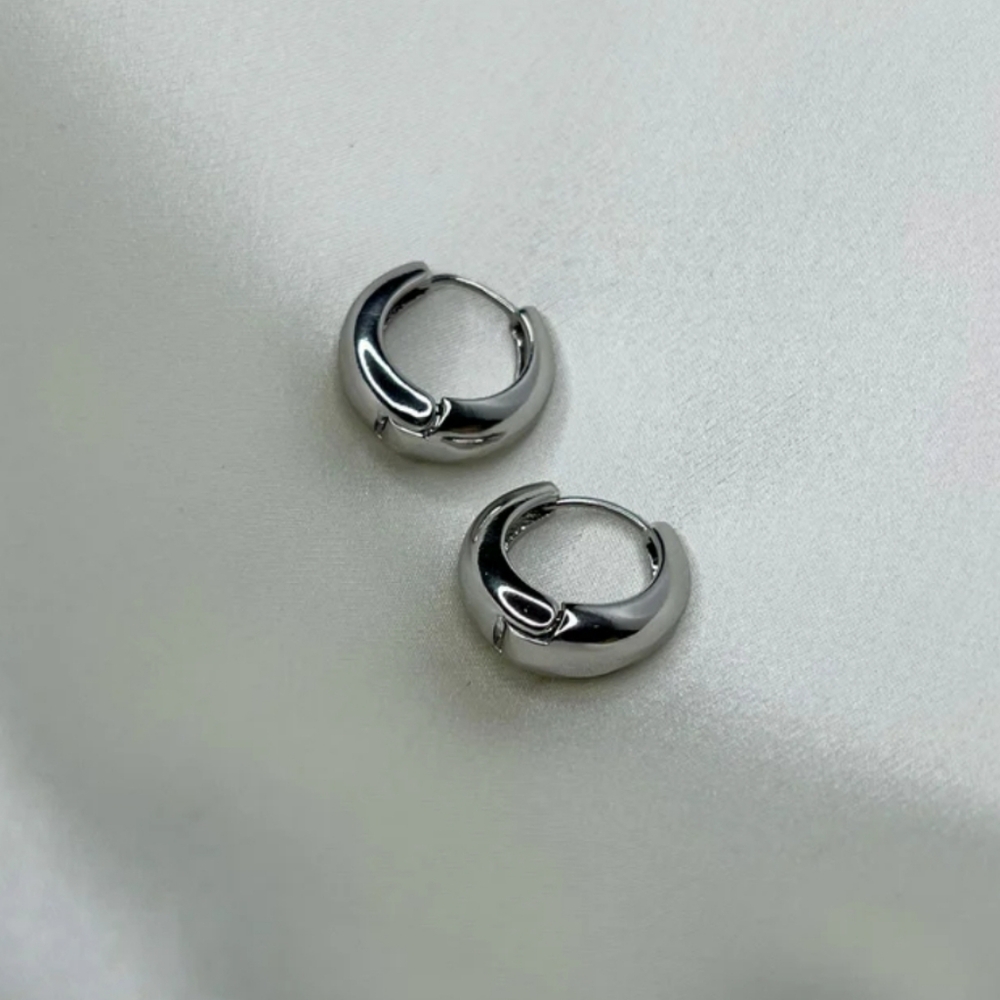 Chunky Silver Huggie Hoop Earrings